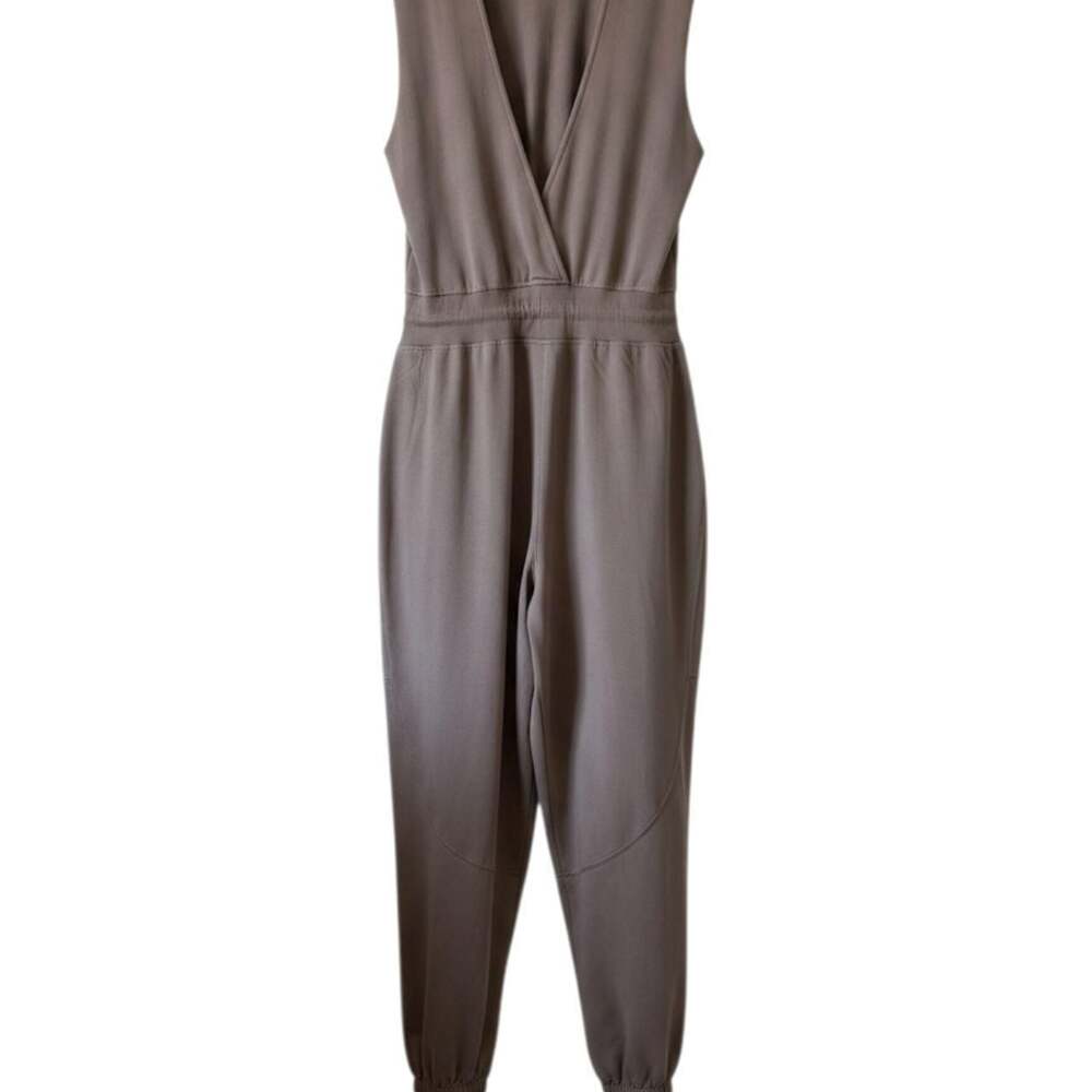 Taupe Jogger Jumpsuit Sleeveless Open Back Size L